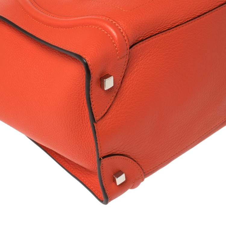 Pre Owned Celine Orange Leather Mini Luggage Tote