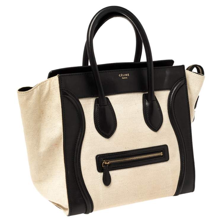 Pre Owned Celine Beige/Black Canvas and Leather Mini Luggage Tote