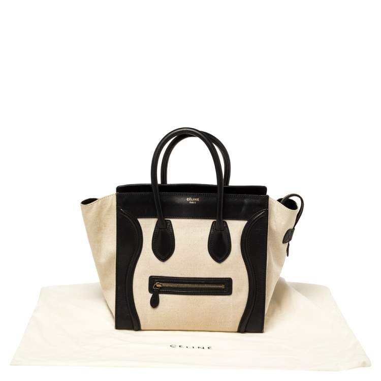 Pre Owned Celine Beige/Black Canvas and Leather Mini Luggage Tote