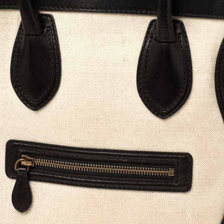 Pre Owned Celine Beige/Black Canvas and Leather Mini Luggage Tote
