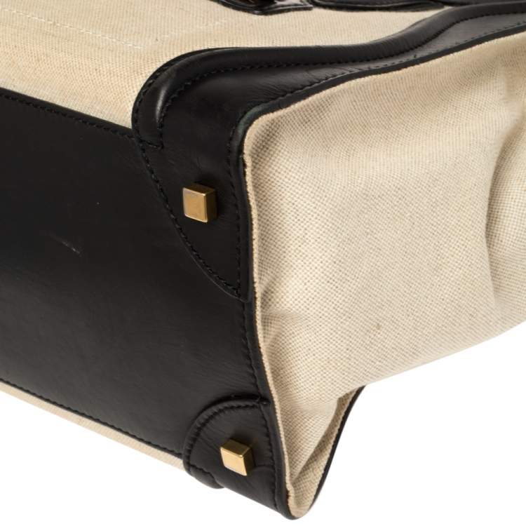 Pre Owned Celine Beige/Black Canvas and Leather Mini Luggage Tote