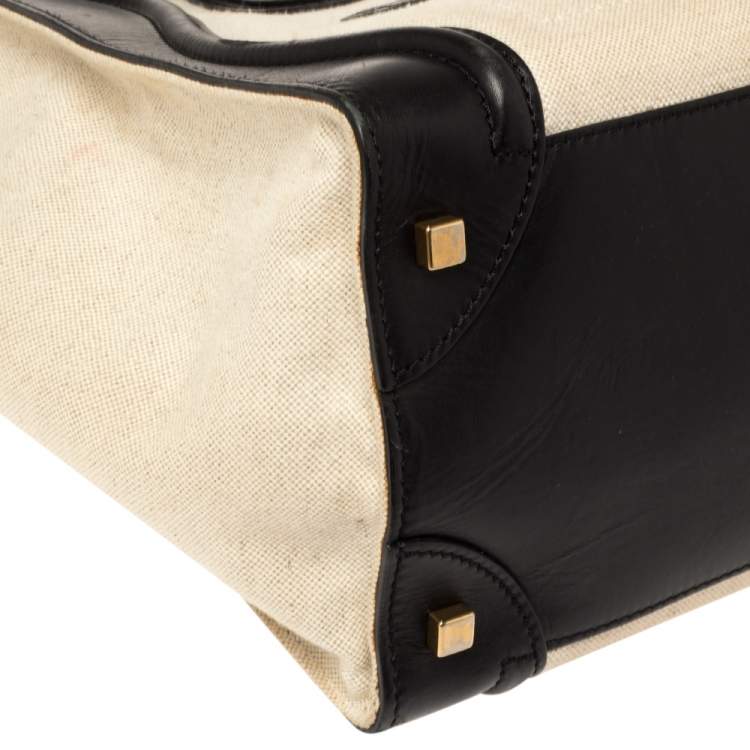 Pre Owned Celine Beige/Black Canvas and Leather Mini Luggage Tote