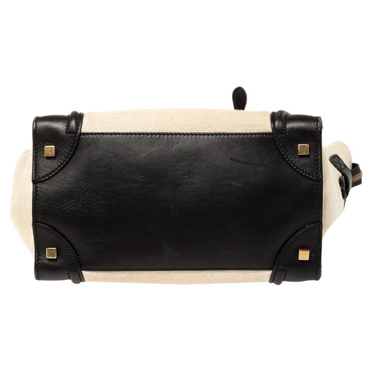 Pre Owned Celine Beige/Black Canvas and Leather Mini Luggage Tote