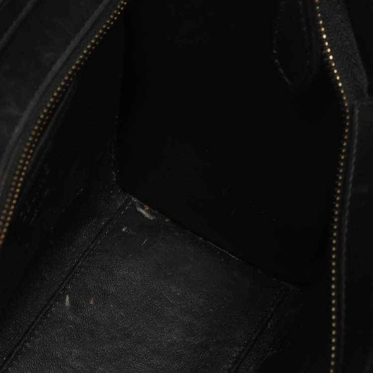 Pre Owned Celine Black/Beige Tweed and Leather Nano Luggage Tote