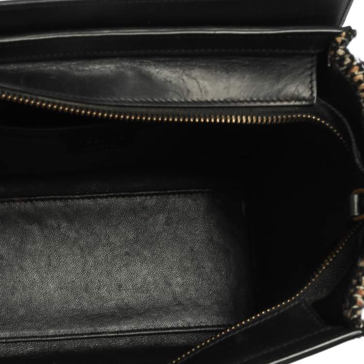 Pre Owned Celine Black/Beige Tweed and Leather Nano Luggage Tote