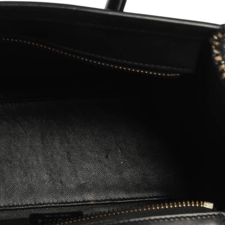 Pre Owned Celine Black/Beige Tweed and Leather Nano Luggage Tote