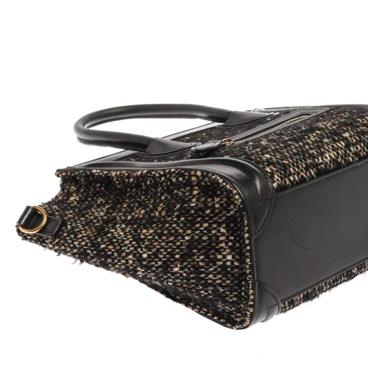 Pre Owned Celine Black/Beige Tweed and Leather Nano Luggage Tote
