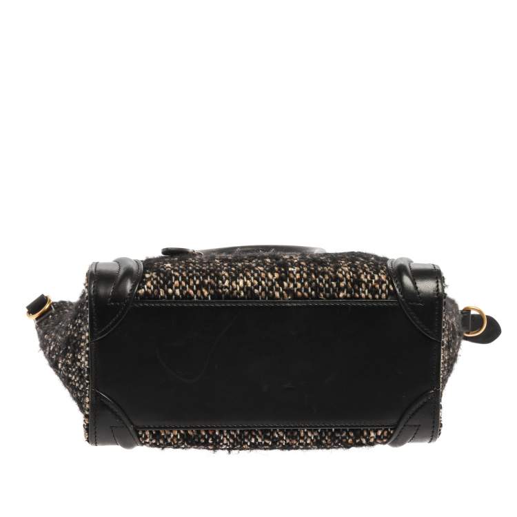 Pre Owned Celine Black/Beige Tweed and Leather Nano Luggage Tote