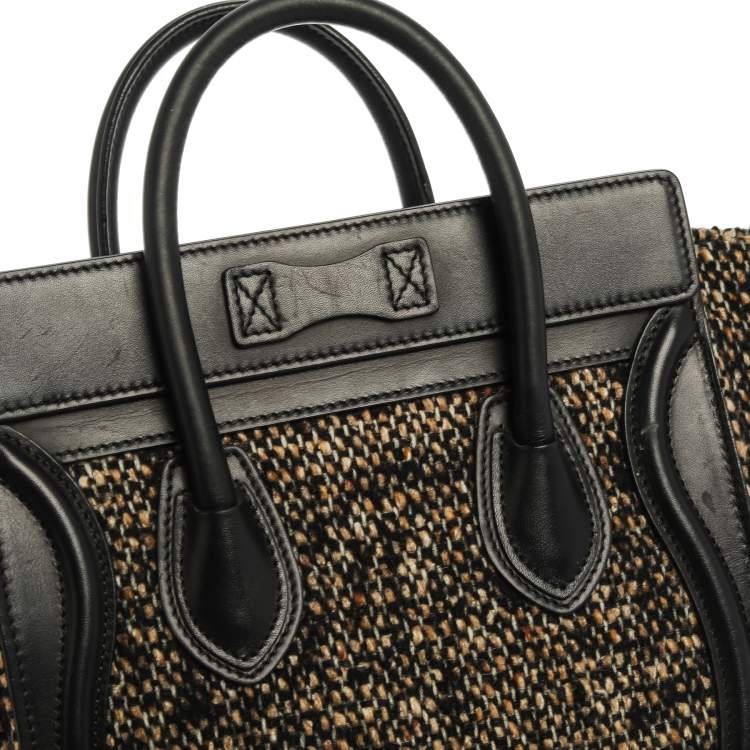 Pre Owned Celine Black/Beige Tweed and Leather Nano Luggage Tote
