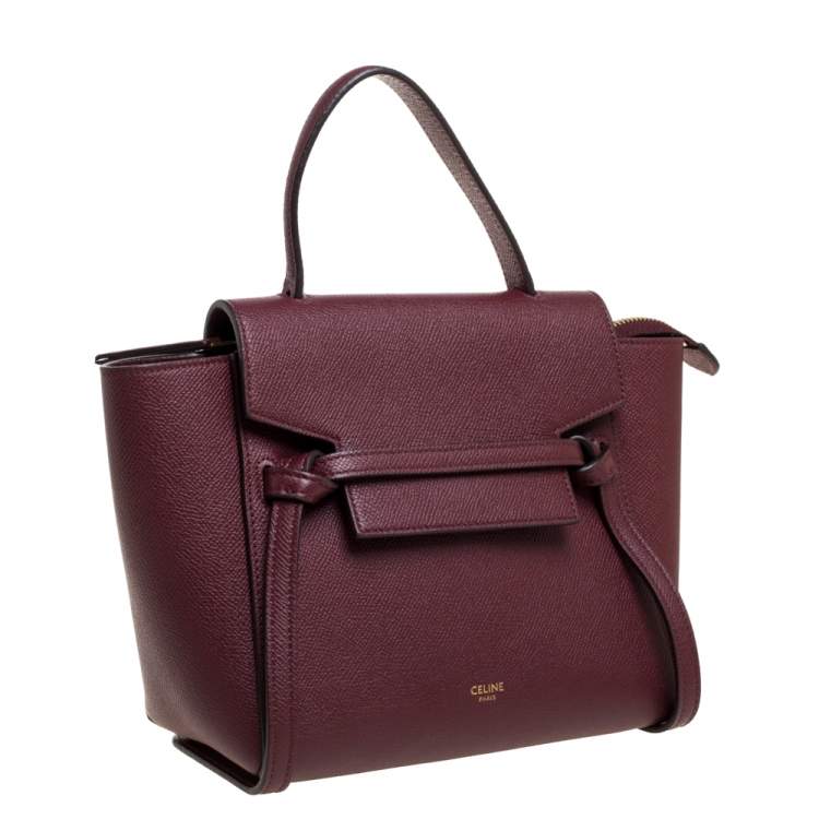 Pre Owned Celine Burgundy Leather Nano Belt Top Handle Bag