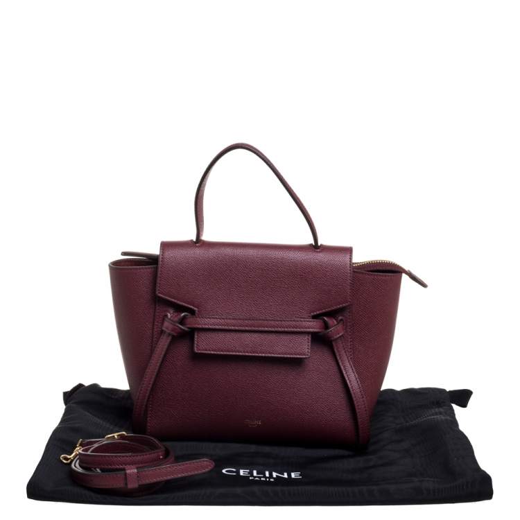 Pre Owned Celine Burgundy Leather Nano Belt Top Handle Bag