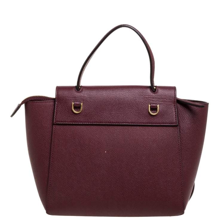Pre Owned Celine Burgundy Leather Nano Belt Top Handle Bag