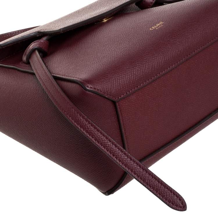 Pre Owned Celine Burgundy Leather Nano Belt Top Handle Bag
