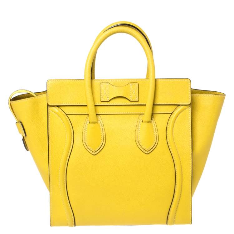 Pre Owned Celine Yellow Leather Mini Luggage Tote