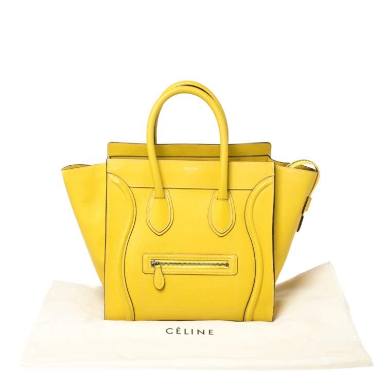 Pre Owned Celine Yellow Leather Mini Luggage Tote