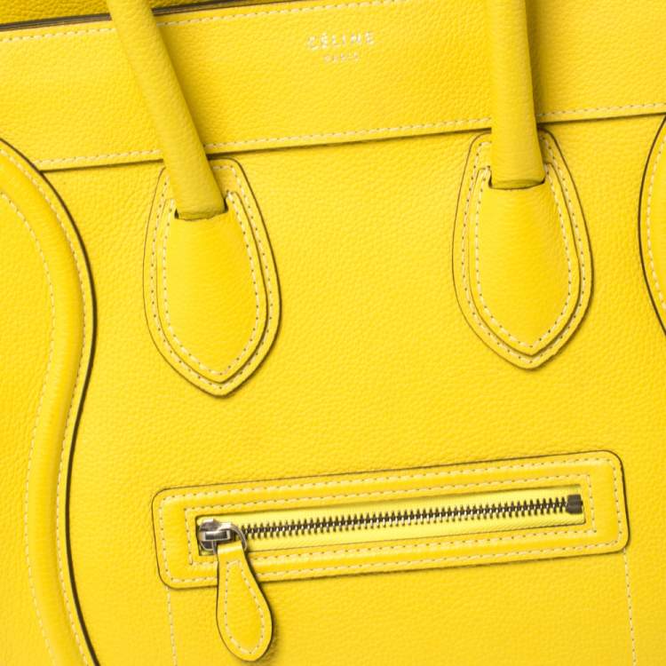 Pre Owned Celine Yellow Leather Mini Luggage Tote
