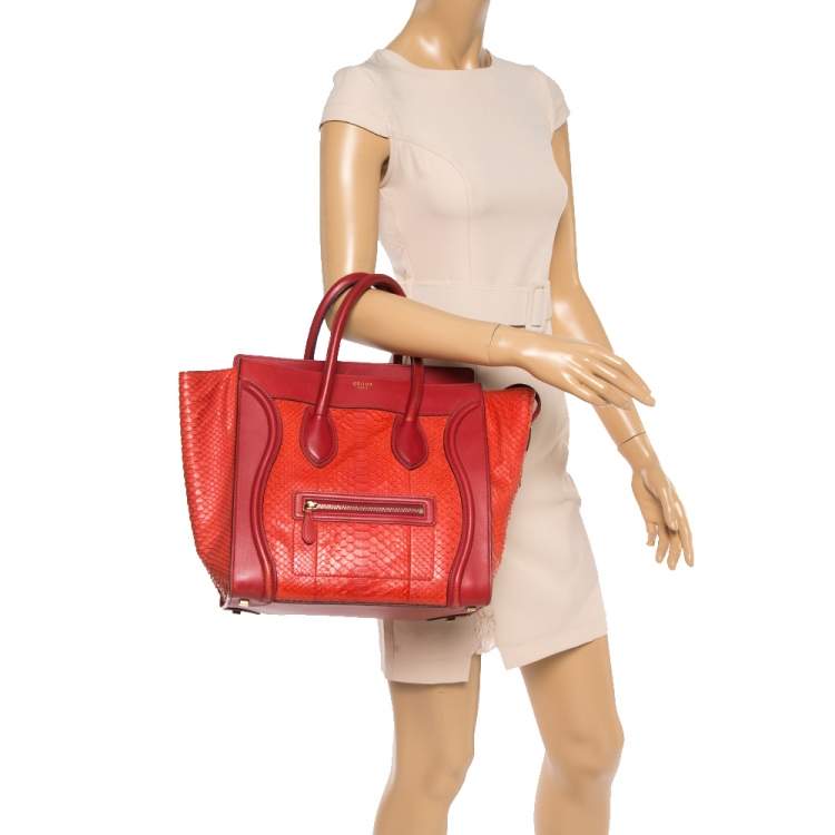 Pre Owned Celine Red Python Mini Luggage Tote