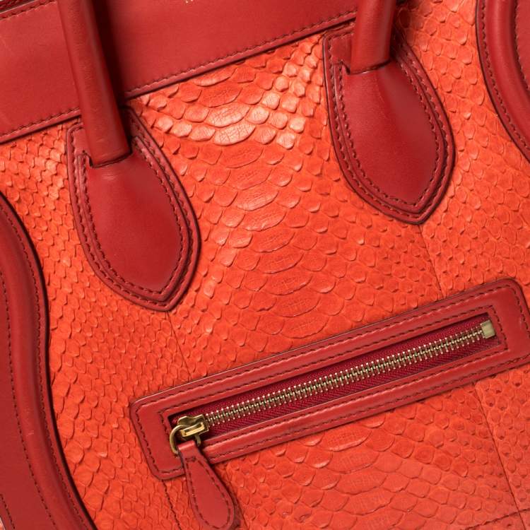 Pre Owned Celine Red Python Mini Luggage Tote