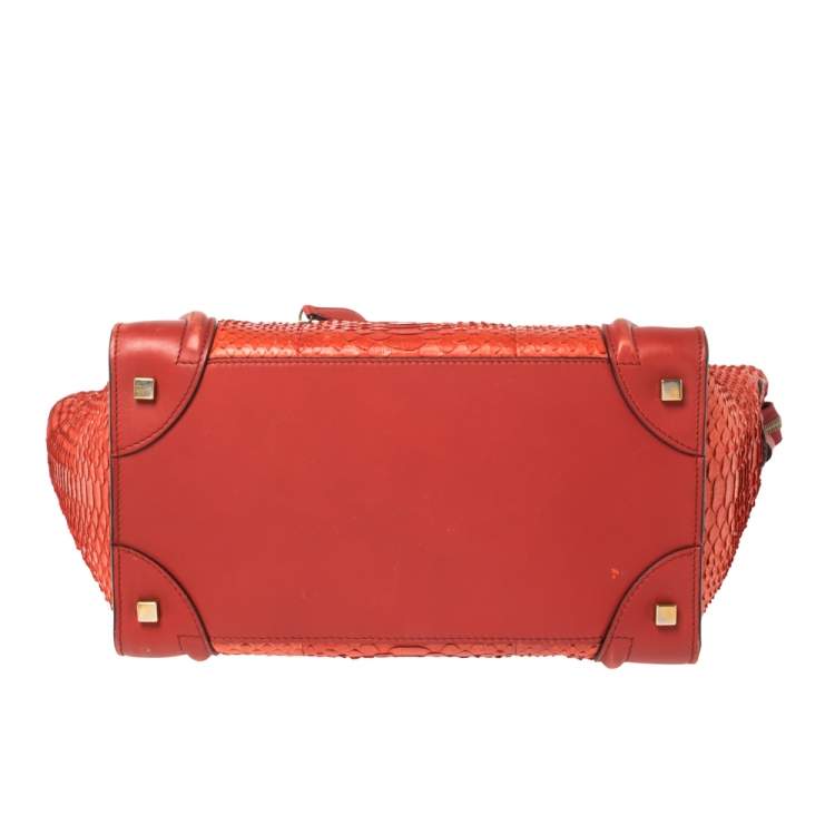 Pre Owned Celine Red Python Mini Luggage Tote