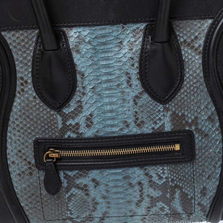 Pre Owned Celine Blue/Black Python, Suede and Leather Mini Luggage Tote