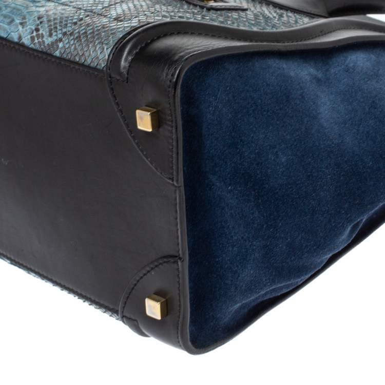 Pre Owned Celine Blue/Black Python, Suede and Leather Mini Luggage Tote