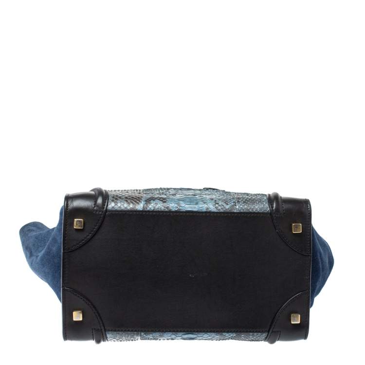 Pre Owned Celine Blue/Black Python, Suede and Leather Mini Luggage Tote