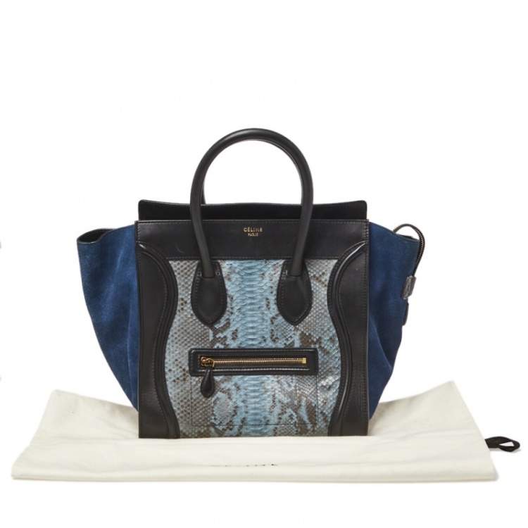 Pre Owned Celine Blue/Black Python, Suede and Leather Mini Luggage Tote