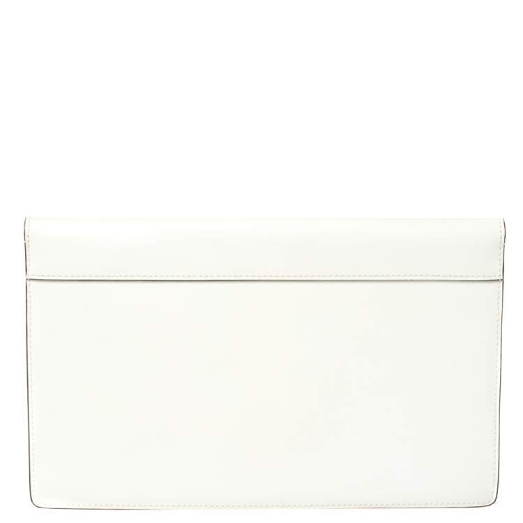 Pre Owned Celine White/Black Leather Diamond Clutch 