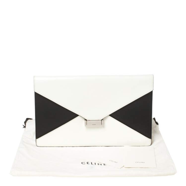 Pre Owned Celine White/Black Leather Diamond Clutch 