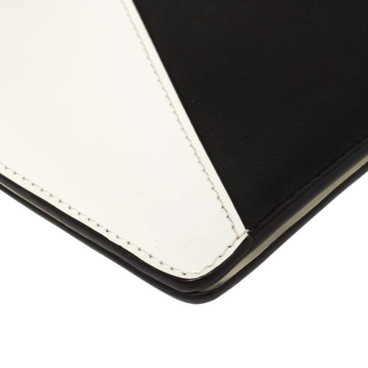 Pre Owned Celine White/Black Leather Diamond Clutch 