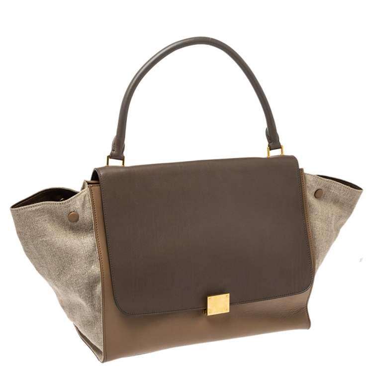 Pre Owned Celine Tricolor Leather and Canvas Large Trapeze Top Handle Bag