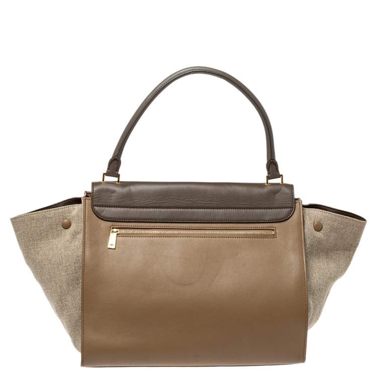Pre Owned Celine Tricolor Leather and Canvas Large Trapeze Top Handle Bag
