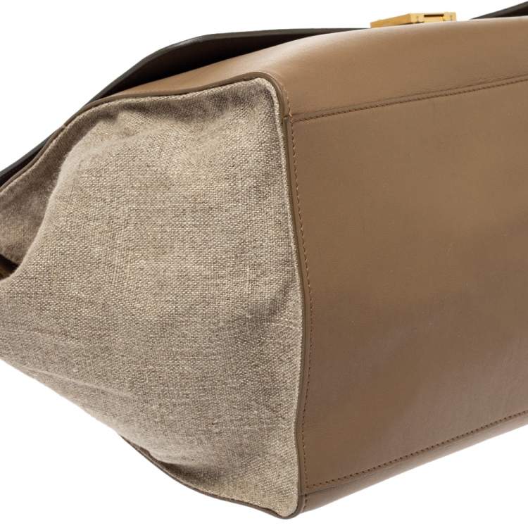 Pre Owned Celine Tricolor Leather and Canvas Large Trapeze Top Handle Bag
