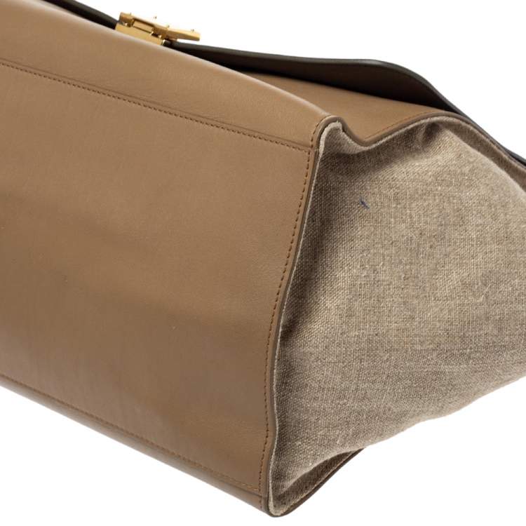 Pre Owned Celine Tricolor Leather and Canvas Large Trapeze Top Handle Bag