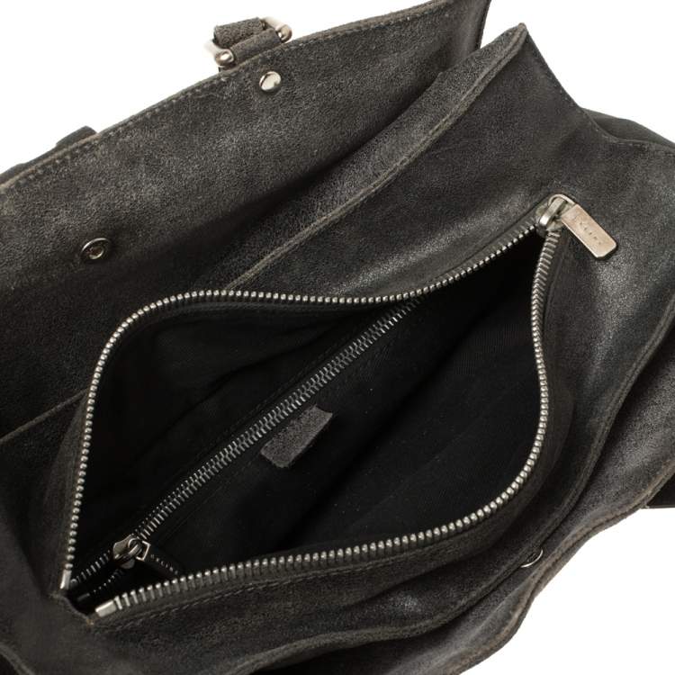 Pre Owned Celine Black Nubuck Leather Buckle Flap Tote