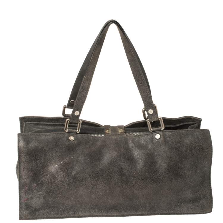 Pre Owned Celine Black Nubuck Leather Buckle Flap Tote
