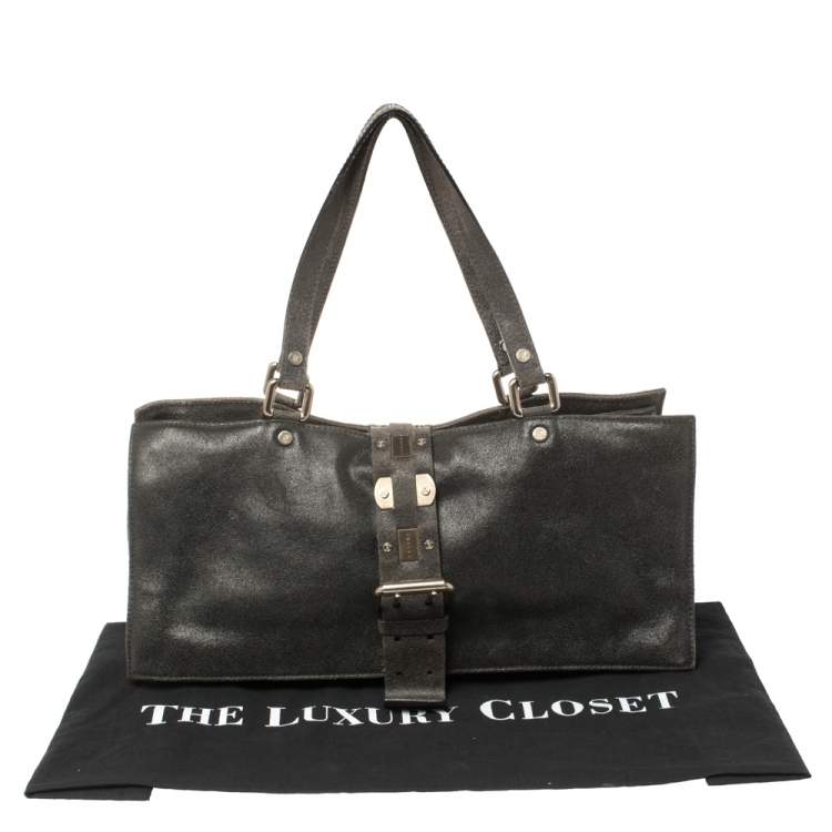 Pre Owned Celine Black Nubuck Leather Buckle Flap Tote