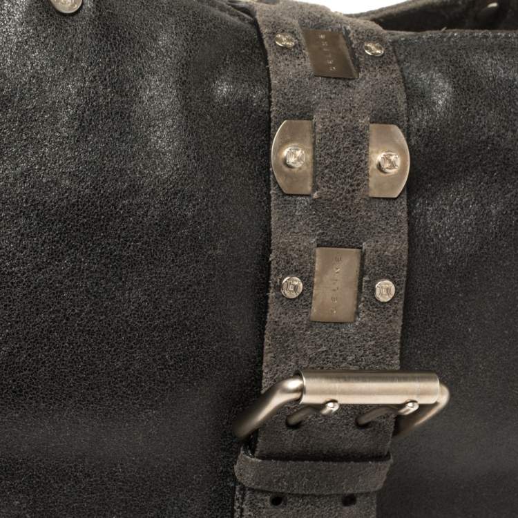 Pre Owned Celine Black Nubuck Leather Buckle Flap Tote