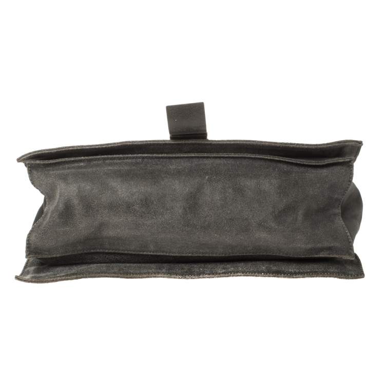 Pre Owned Celine Black Nubuck Leather Buckle Flap Tote