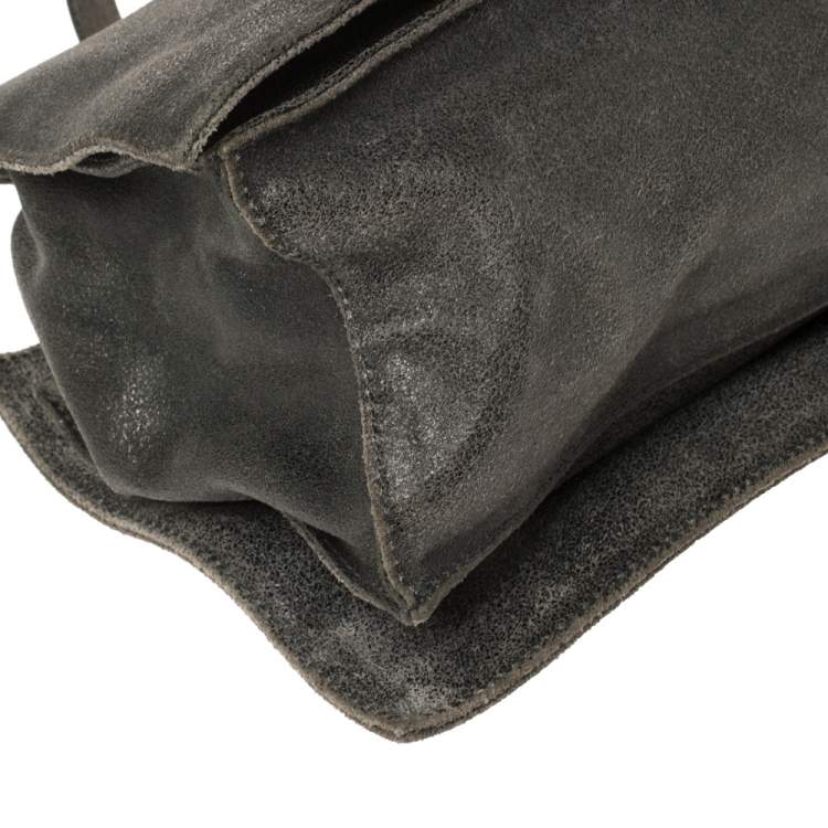 Pre Owned Celine Black Nubuck Leather Buckle Flap Tote