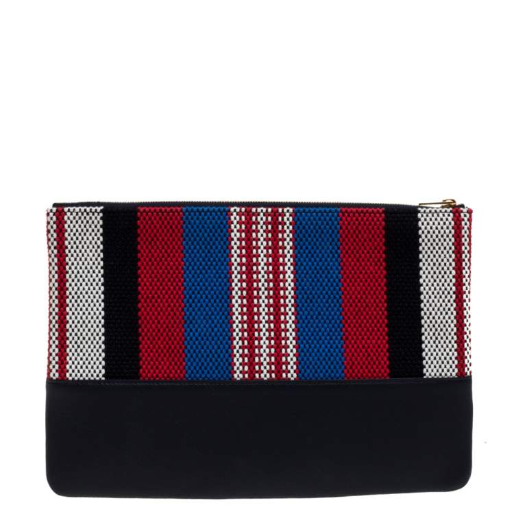 Pre Owned Celine Multicolor Woven Canvas and Leather Solo Clutch