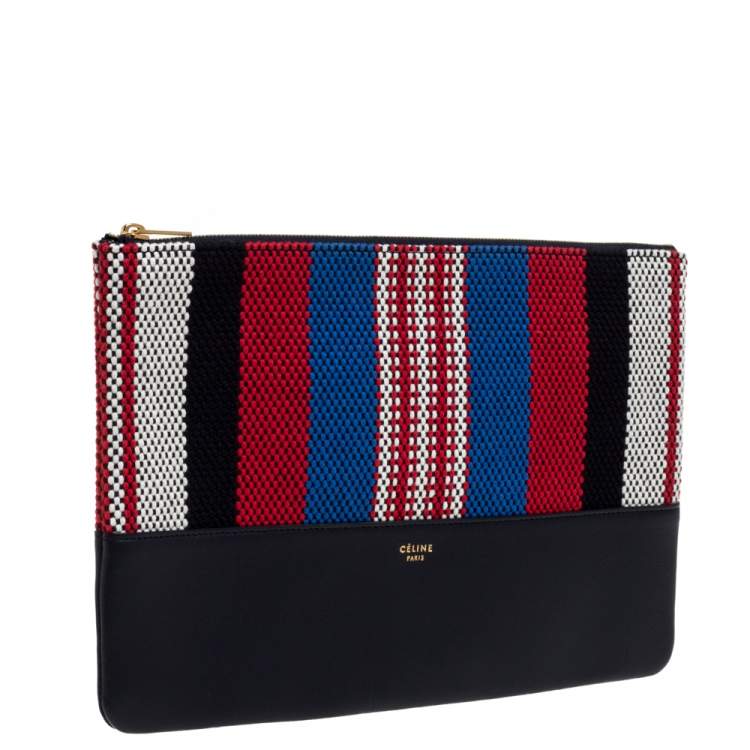 Pre Owned Celine Multicolor Woven Canvas and Leather Solo Clutch