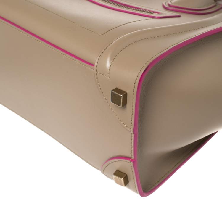 Pre Owned Celine Beige Leather Micro Luggage Tote
