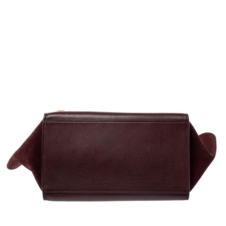 Pre Owned Celine Burgundy/Beige Leather and Suede Medium Trapeze Bag