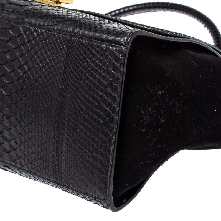 مملوكة مسبقًا Celine Black Python and Suede Medium Trapeze Top Handle Bag