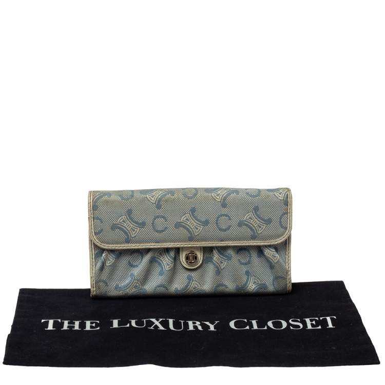 Pre Owned Celine Blue Macadam Denim and Leather Trim Continental Wallet