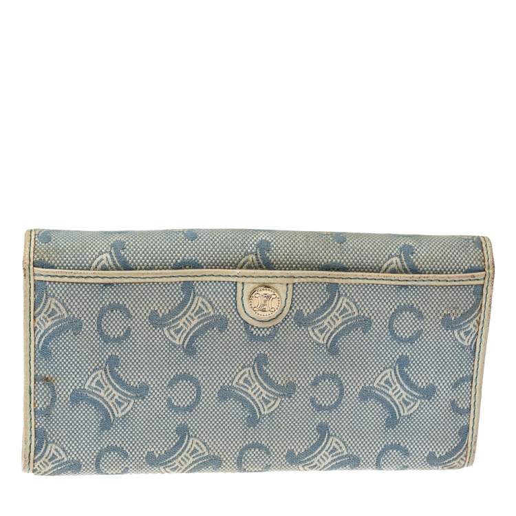 Pre Owned Celine Blue Macadam Denim and Leather Trim Continental Wallet