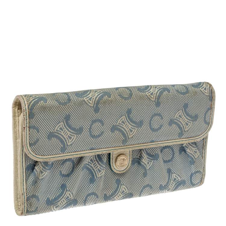Pre Owned Celine Blue Macadam Denim and Leather Trim Continental Wallet