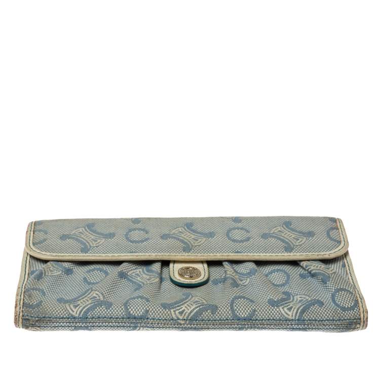 Pre Owned Celine Blue Macadam Denim and Leather Trim Continental Wallet