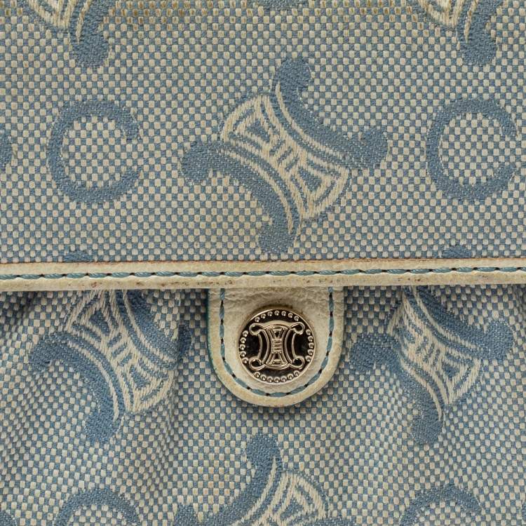 Pre Owned Celine Blue Macadam Denim and Leather Trim Continental Wallet
